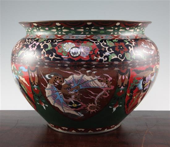 A large Japanese cloisonne enamel jardiniere, early 20th century, 38cm. diam.